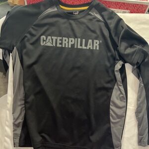 CAT Shirt Mens xl Black 100% Polyester‎ Performance Long Sleeve Logo Raglan134